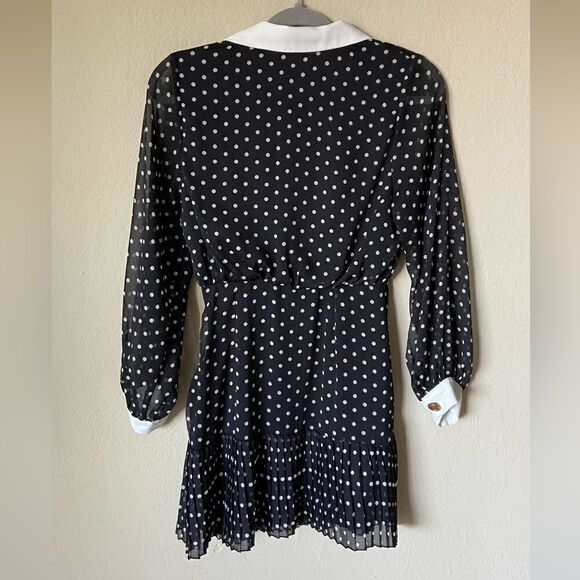 Zara Polka Dot Mini Black White Dress Collar Size S - Picture 10 of 11